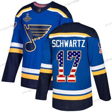 Herren Blaus #17 Jaden Schwartz Heimtrikots Authentisch USA Flag Stanley Cup Champions Strickerei Hockey Trikots – Blau