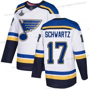 Herren Blaus #17 Jaden Schwartz Road Authentisch Stanley Cup Champions Strickerei Hockey Trikots – Weiß