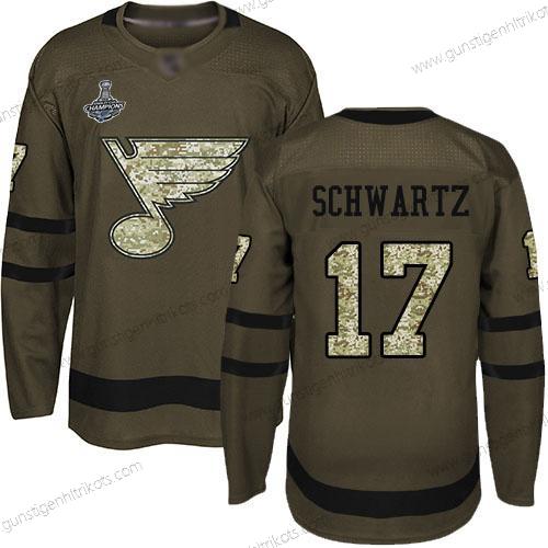 Herren Blaus #17 Jaden Schwartz Salute to Service Stanley Cup Champions Strickerei Hockey Trikots – Grün