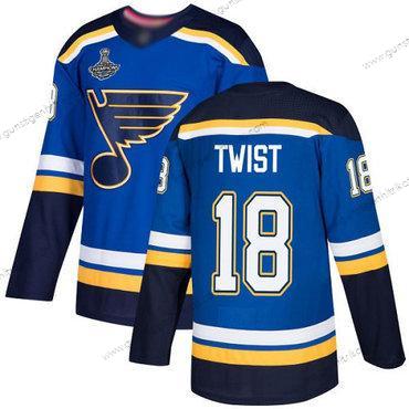 Herren Blaus #18 Tony Twist Heimtrikots Authentisch Stanley Cup Champions Strickerei Hockey Trikots – Blau