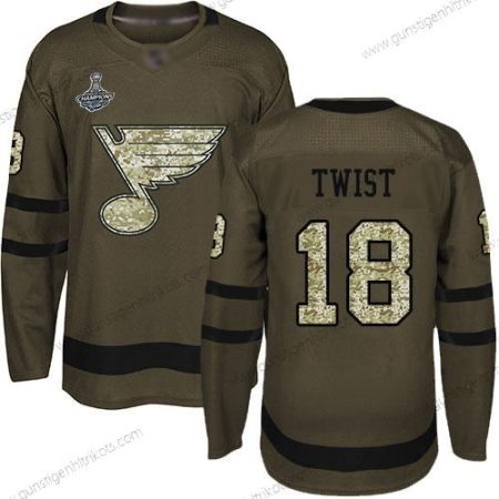 Herren Blaus #18 Tony Twist Salute to Service Stanley Cup Champions Strickerei Hockey Trikots – Grün