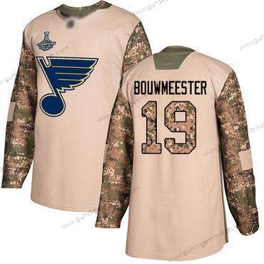 Herren Blaus #19 Jay Bouwmeester Authentisch 2017 Veterans Day Stanley Cup Champions Strickerei Hockey Trikots – Tarnfarbe