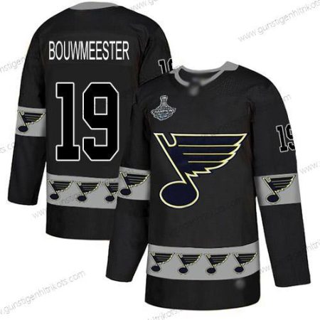 Herren Blaus #19 Jay Bouwmeester Authentisch Team Logo Stanley Cup Champions Strickerei Hockey Trikots – Schwarz