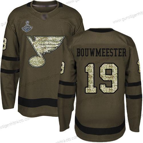 Herren Blaus #19 Jay Bouwmeester Salute to Service Stanley Cup Champions Strickerei Hockey Trikots – Grün