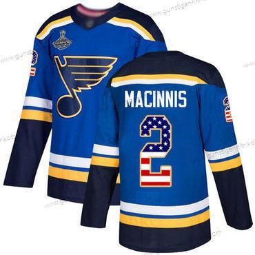 Herren Blaus #2 Al Macinnis Heimtrikots Authentisch USA Flag Stanley Cup Champions Strickerei Hockey Trikots – Blau