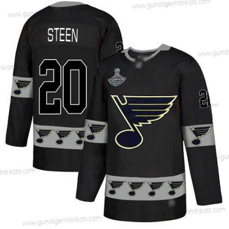 Herren Blaus #20 Alexander Steen Authentisch Team Logo Stanley Cup Champions Strickerei Hockey Trikots – Schwarz