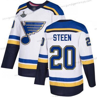 Herren Blaus #20 Alexander Steen Road Authentisch Stanley Cup Champions Strickerei Hockey Trikots – Weiß