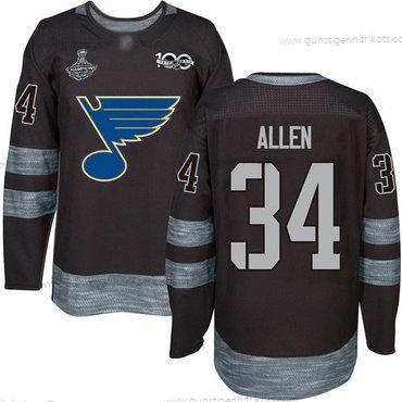 Herren Blaus #34 Jake Allen 1917-2017 100th Jahrestag Stanley Cup Champions Strickerei Hockey Trikots – Schwarz