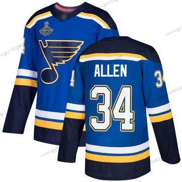 Herren Blaus #34 Jake Allen Heimtrikots Authentisch Stanley Cup Champions Strickerei Hockey Trikots – Blau