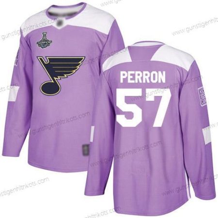 Herren Blaus #57 David Perron Authentisch Bekämpft Krebs Stanley Cup Champions Strickerei Hockey Trikots – Lila