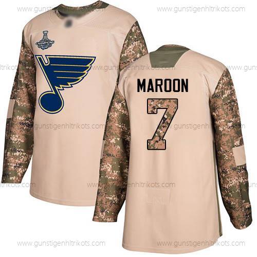 Herren Blaus #7 Patrick Maroon Authentisch 2017 Veterans Day Stanley Cup Champions Strickerei Hockey Trikots – Tarnfarbe