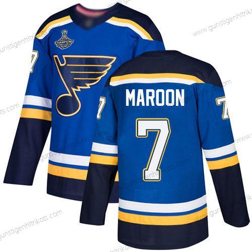 Herren Blaus #7 Patrick Maroon Heimtrikots Authentisch Stanley Cup Champions Strickerei Hockey Trikots – Blau