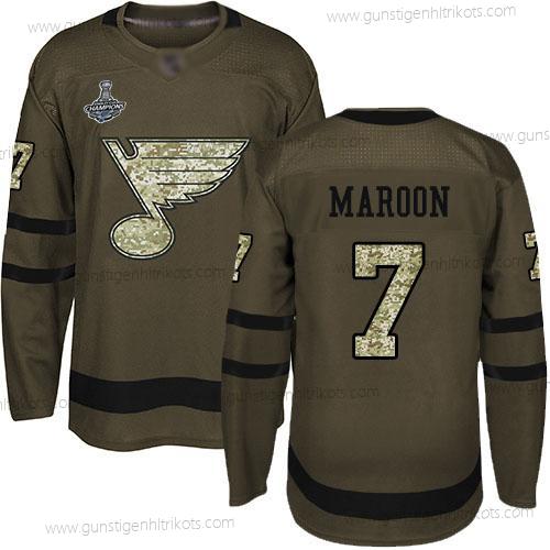 Herren Blaus #7 Patrick Maroon Salute to Service Stanley Cup Champions Strickerei Hockey Trikots – Grün