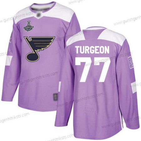 Herren Blaus #77 Pierre Turgeon Authentisch Bekämpft Krebs Stanley Cup Champions Strickerei Hockey Trikots – Lila