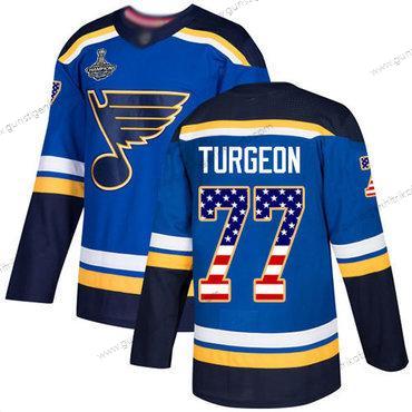 Herren Blaus #77 Pierre Turgeon Heimtrikots Authentisch USA Flag Stanley Cup Champions Strickerei Hockey Trikots – Blau