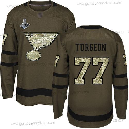 Herren Blaus #77 Pierre Turgeon Salute to Service Stanley Cup Champions Strickerei Hockey Trikots – Grün