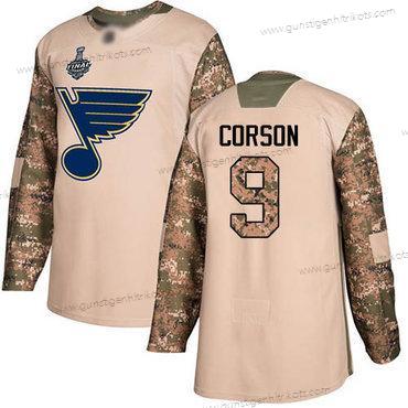 Herren Blaus #9 Shayne Corson Authentisch 2017 Veterans Day Stanley Cup Final Bound Strickerei Hockey Trikots – Tarnfarbe