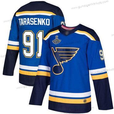 Herren Blaus #91 Vladimir Tarasenko Heimtrikots Authentisch Stanley Cup Champions Strickerei Hockey Trikots – Blau