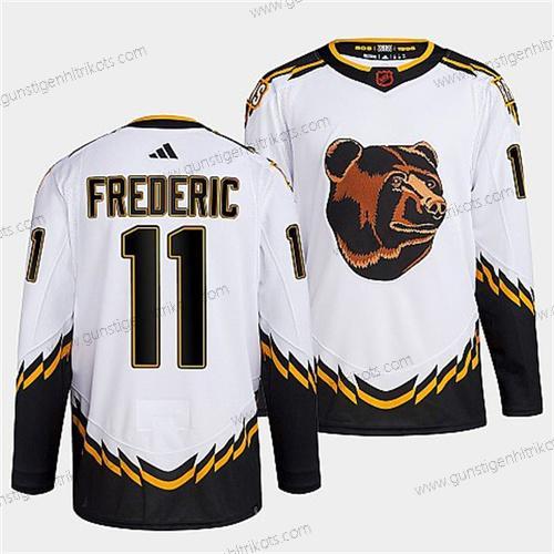 Herren Boston Bruins #11 Trent Frederic 2022 Rückseite Retro Strickerei Trikots – Weiß