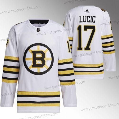 Herren Boston Bruins #17 Milan Lucic 100th Jahrestag Strickerei Trikots – Weiß