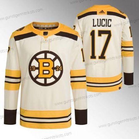 Herren Boston Bruins #17 Milan Lucic 100th Jahrestag Strickereistitched Trikots – Creme