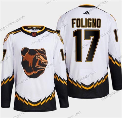 Herren Boston Bruins #17 Nick Foligno 2022-23 Rückseite Retro Strickerei Trikots – Weiß