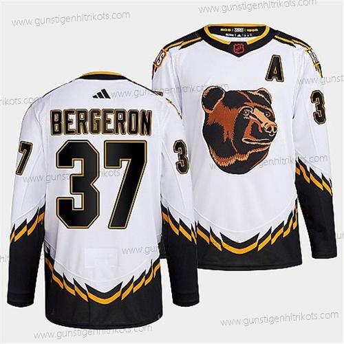 Herren Boston Bruins #37 Patrice Bergeron 2022 Rückseite Retro Strickerei Trikots – Weiß