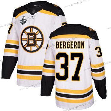 Herren Boston Bruins #37 Patrice Bergeron Road Authentisch 2019 Stanley Cup Final Bound Strickerei Hockey Trikots – Weiß