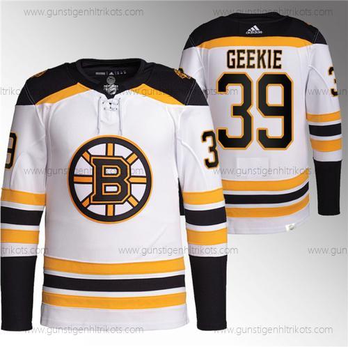 Herren Boston Bruins #39 Morgan Geekie Strickerei Trikots – Weiß