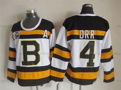 Herren Boston Bruins #4 Bobby Orr 75Th Retro CCM Trikots – Weiß