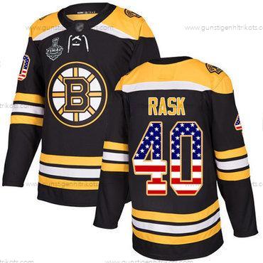 Herren Boston Bruins #40 Tuukka Rask Heimtrikots Authentisch USA Flag 2019 Stanley Cup Final Bound Strickerei Hockey Trikots – Schwarz