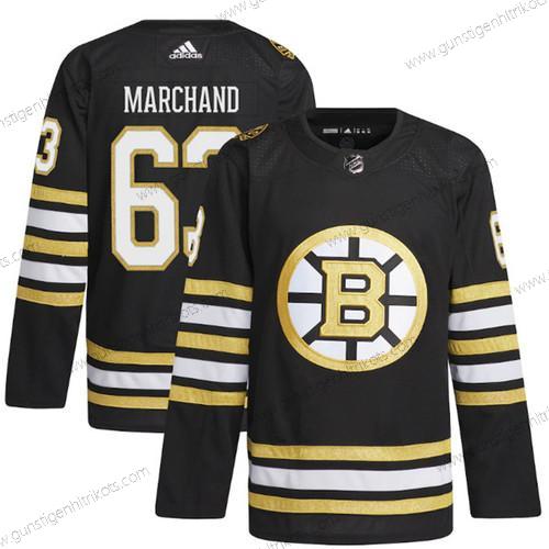 Herren Boston Bruins #63 Brad Marchand 100th Jahrestag Primegreen Strickerei Trikots – Schwarz