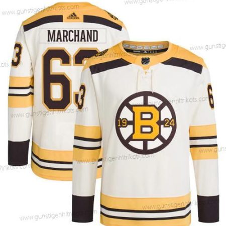 Herren Boston Bruins #63 Brad Marchand 100th Jahrestag Strickerei Trikots – Creme