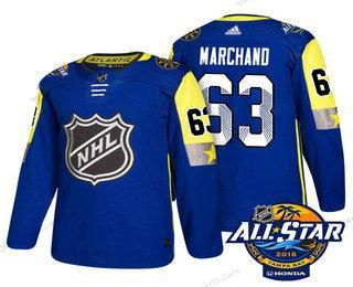 Herren Boston Bruins #63 Brad Marchand 2018 NHL All-Star Strickerei Ice Hockey Trikots – Blau