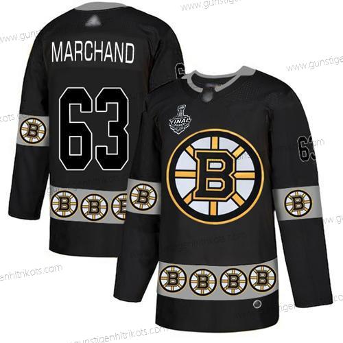 Herren Boston Bruins #63 Brad Marchand Authentisch Team Logo 2019 Stanley Cup Final Bound Strickerei Hockey Trikots – Schwarz