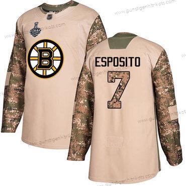 Herren Boston Bruins #7 Phil Esposito Authentisch 2017 Veterans Day 2019 Stanley Cup Final Bound Strickerei Hockey Trikots – Tarnfarbe