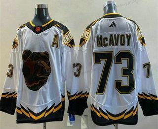 Herren Boston Bruins #73 Charlie Mcavoy 2022 Rückseite Retro Strickerei Trikots – Weiß