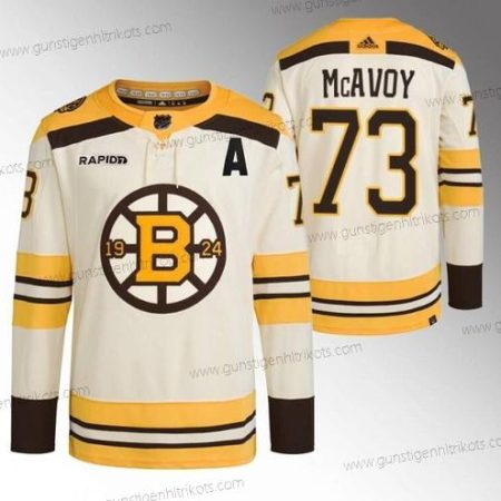 Herren Boston Bruins #73 Charlie Mcavoy With Rapid7 Patch 100th Jahrestag Strickerei Trikots – Creme