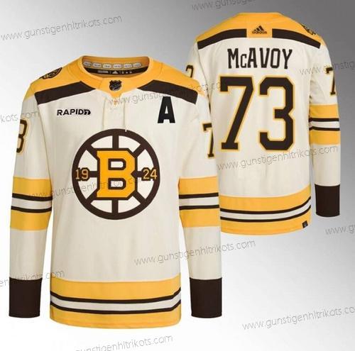 Herren Boston Bruins #73 Charlie Mcavoy With Rapid7 Patch 100th Jahrestag Strickerei Trikots – Creme