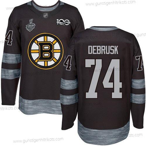 Herren Boston Bruins #74 Jake Debrusk 1917-2017 100th Jahrestag 2019 Stanley Cup Final Bound Strickerei Hockey Trikots – Schwarz