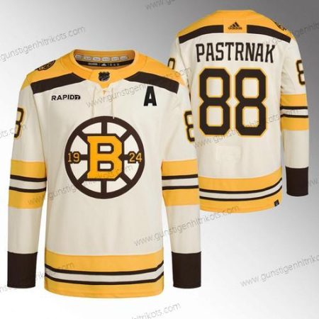 Herren Boston Bruins #88 David Pastrnak With Rapid7 Patch 100th Jahrestag Strickerei Trikots – Creme