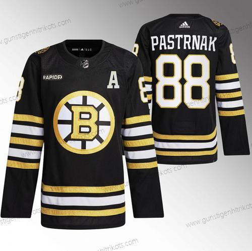 Herren Boston Bruins #88 David Pastrnak With Rapid7 Patch 100th Jahrestag Strickerei Trikots – Schwarz