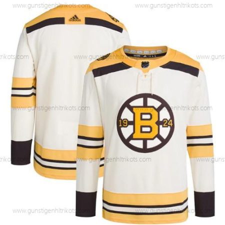 Herren Boston Bruins Leer 100th Jahrestag Strickerei Trikots – Creme