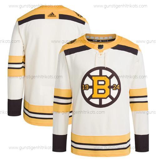 Herren Boston Bruins Leer 100th Jahrestag Strickerei Trikots – Creme