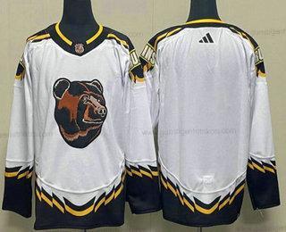 Herren Boston Bruins Leer 2022 Rückseite Retro Strickerei Trikots – Weiß