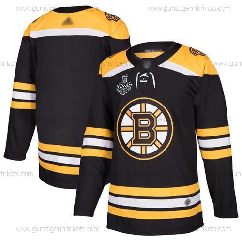 Herren Boston Bruins Leer Heimtrikots Authentisch 2019 Stanley Cup Final Bound Strickerei Hockey Trikots – Schwarz