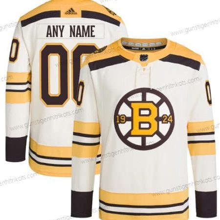 Herren Boston Bruins Personalisiertes 100th Jahrestag Strickerei Trikots – Creme