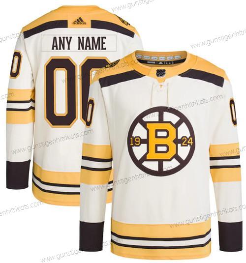 Herren Boston Bruins Personalisiertes 100th Jahrestag Strickerei Trikots – Creme