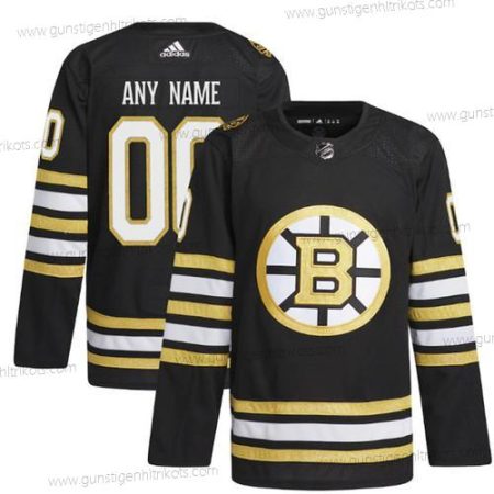 Herren Boston Bruins Personalisiertes 100th Jahrestag Strickerei Trikots – Schwarz