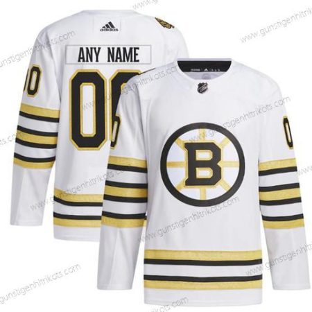 Herren Boston Bruins Personalisiertes 100th Jahrestag Strickerei Trikots – Weiß